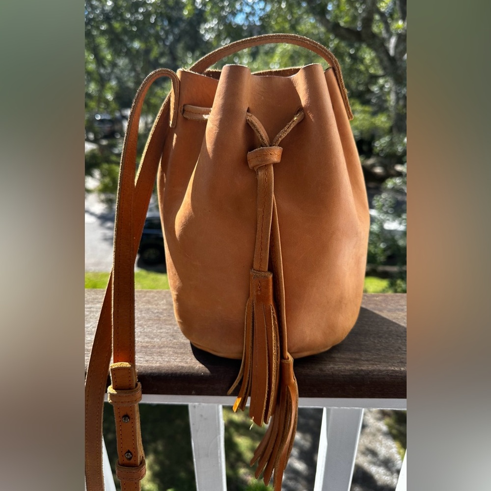 Able Cognac leather, small bucket bag. Great as crossbody. Very gently used.